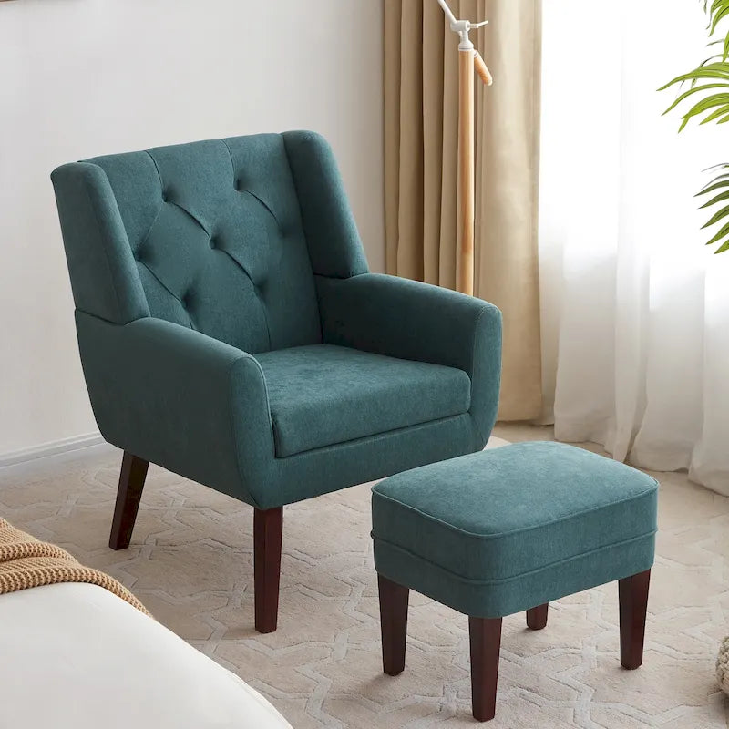 HUIMO Fabric Accent Chair and Ottoman Set - Available in Grey, Beige, Blue, and Dark Teal 34