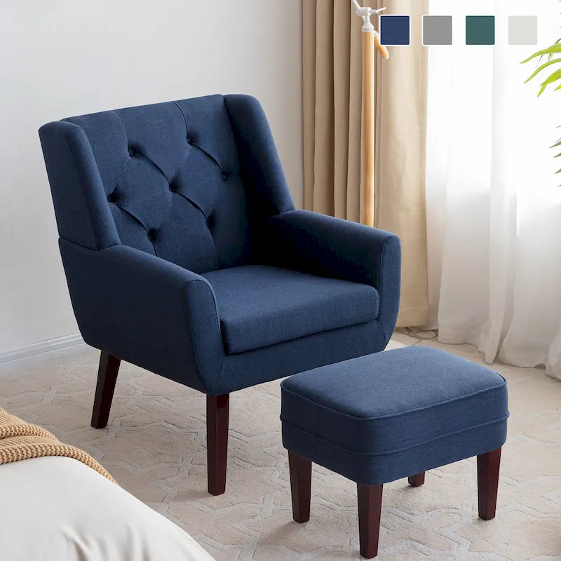HUIMO Fabric Accent Chair and Ottoman Set - Available in Grey, Beige, Blue, and Dark Teal 2