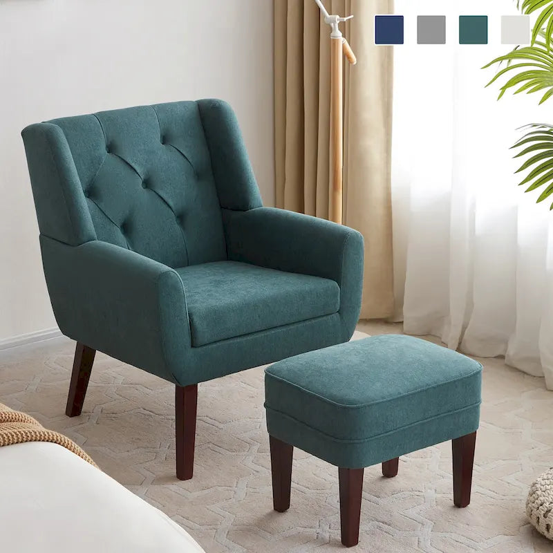 HUIMO Fabric Accent Chair and Ottoman Set - Available in Grey, Beige, Blue, and Dark Teal 3