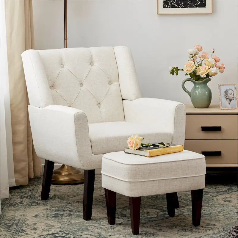 HUIMO Fabric Accent Chair and Ottoman Set - Available in Grey, Beige, Blue, and Dark Teal 5