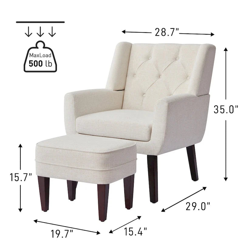 HUIMO Fabric Accent Chair and Ottoman Set - Available in Grey, Beige, Blue, and Dark Teal 13