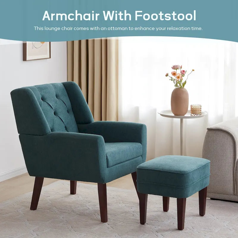 HUIMO Fabric Accent Chair and Ottoman Set - Available in Grey, Beige, Blue, and Dark Teal 15
