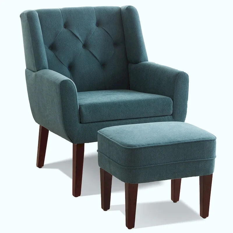 HUIMO Fabric Accent Chair and Ottoman Set - Available in Grey, Beige, Blue, and Dark Teal 16