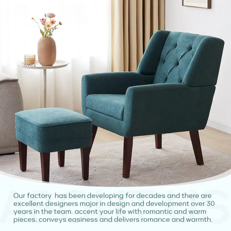 HUIMO Fabric Accent Chair and Ottoman Set - Available in Grey, Beige, Blue, and Dark Teal 17