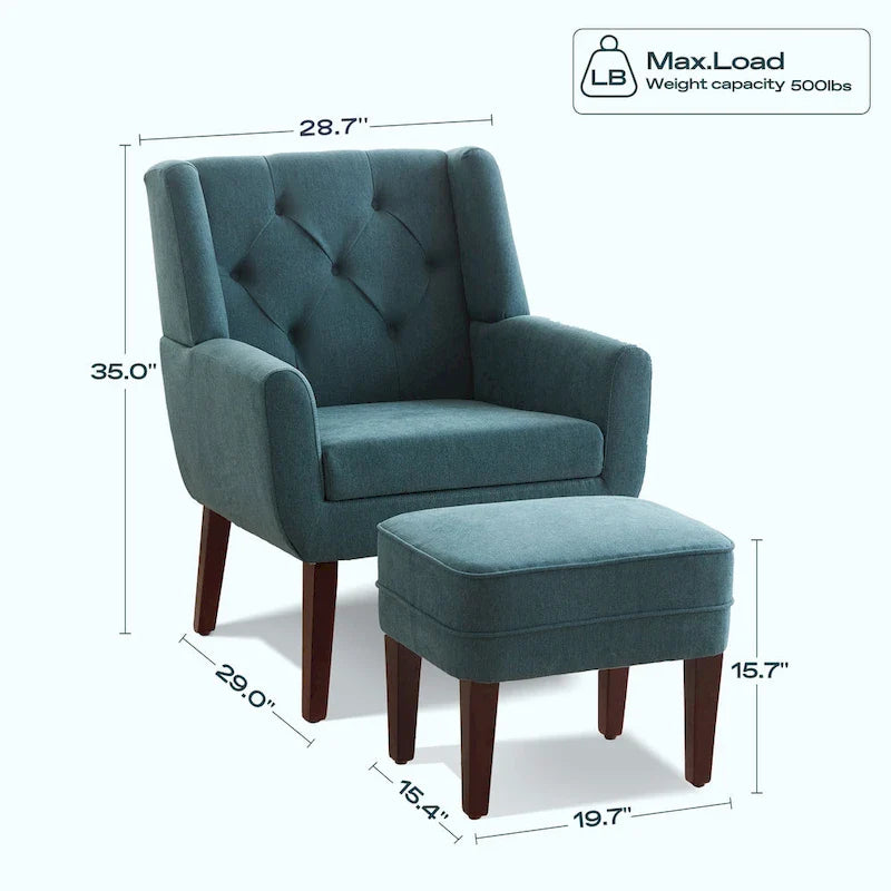 HUIMO Fabric Accent Chair and Ottoman Set - Available in Grey, Beige, Blue, and Dark Teal 22