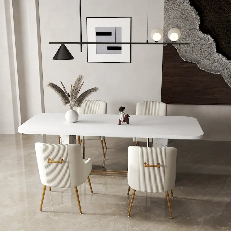 SEYNAR Set of 4 Modern Glam Boucle Velvet Dining or Vanity Chairs with Rear Handle 34
