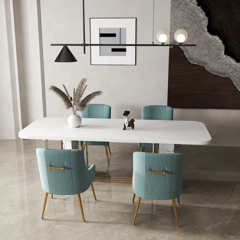 SEYNAR Set of 4 Modern Glam Boucle Velvet Dining or Vanity Chairs with Rear Handle 36