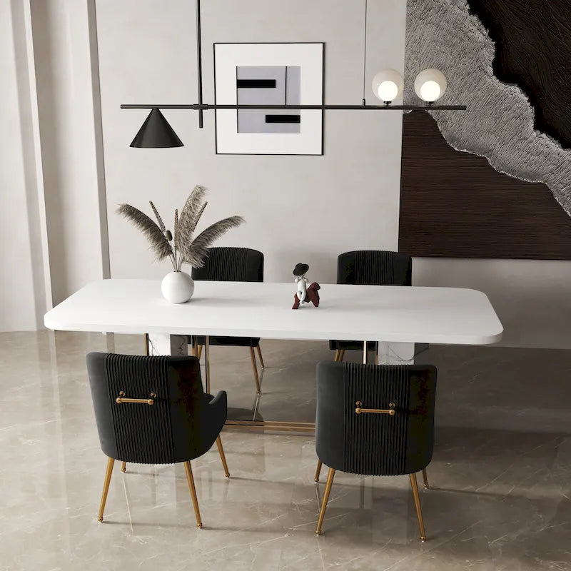 SEYNAR Set of 4 Modern Glam Boucle Velvet Dining or Vanity Chairs with Rear Handle 37