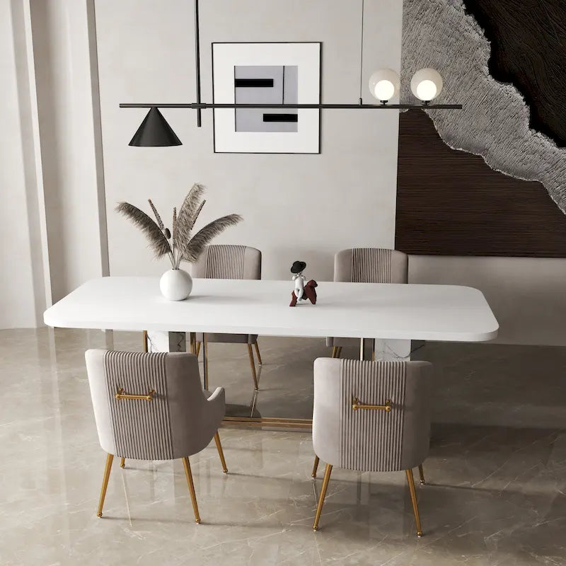 SEYNAR Set of 4 Modern Glam Boucle Velvet Dining or Vanity Chairs with Rear Handle 38