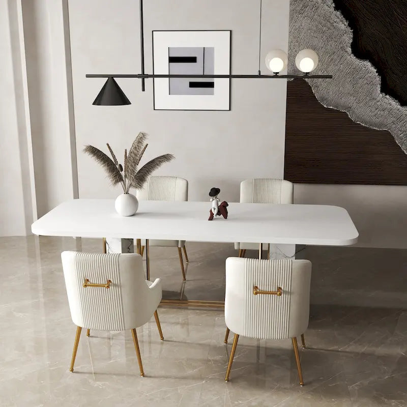 SEYNAR Set of 4 Modern Glam Boucle Velvet Dining or Vanity Chairs with Rear Handle 1