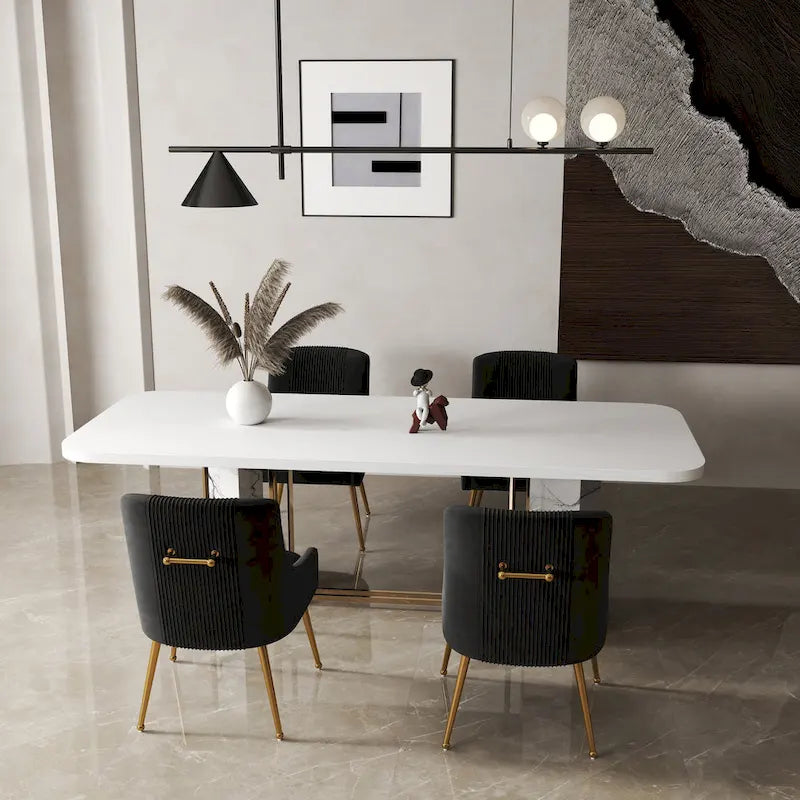 SEYNAR Set of 4 Modern Glam Boucle Velvet Dining or Vanity Chairs with Rear Handle 2