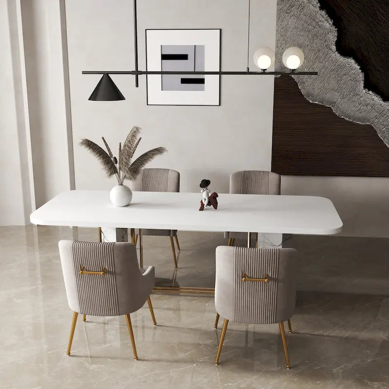 SEYNAR Set of 4 Modern Glam Boucle Velvet Dining or Vanity Chairs with Rear Handle 3
