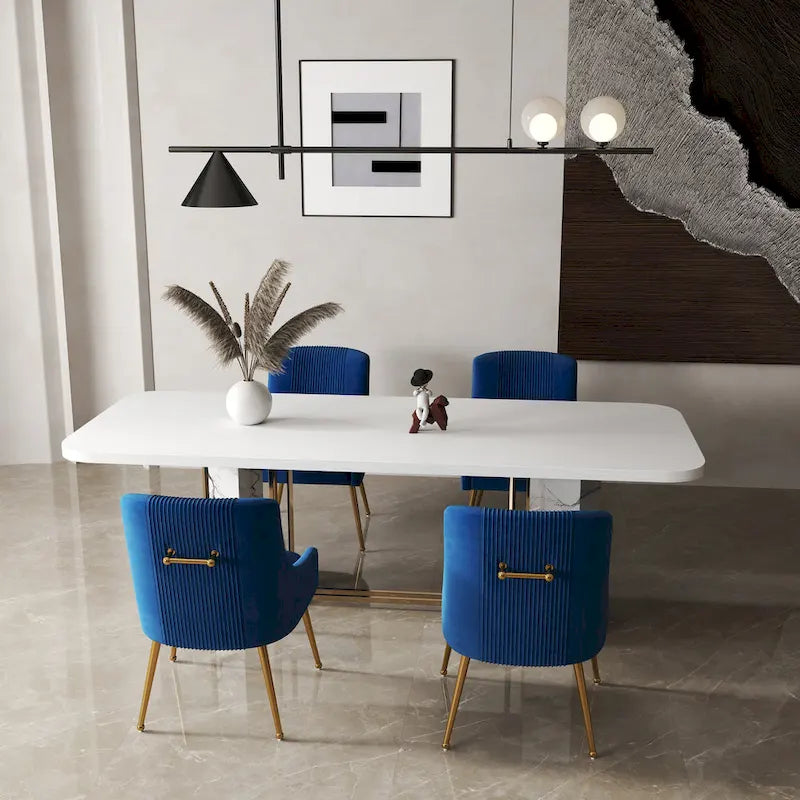 SEYNAR Set of 4 Modern Glam Boucle Velvet Dining or Vanity Chairs with Rear Handle 4