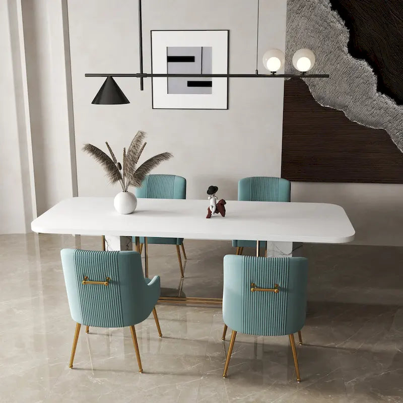 SEYNAR Set of 4 Modern Glam Boucle Velvet Dining or Vanity Chairs with Rear Handle 5