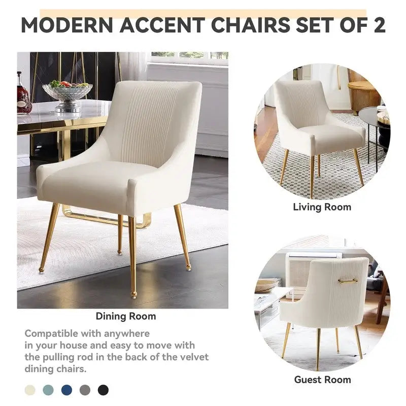 SEYNAR Set of 4 Modern Glam Boucle Velvet Dining or Vanity Chairs with Rear Handle 7