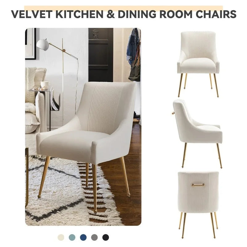 SEYNAR Set of 4 Modern Glam Boucle Velvet Dining or Vanity Chairs with Rear Handle 8
