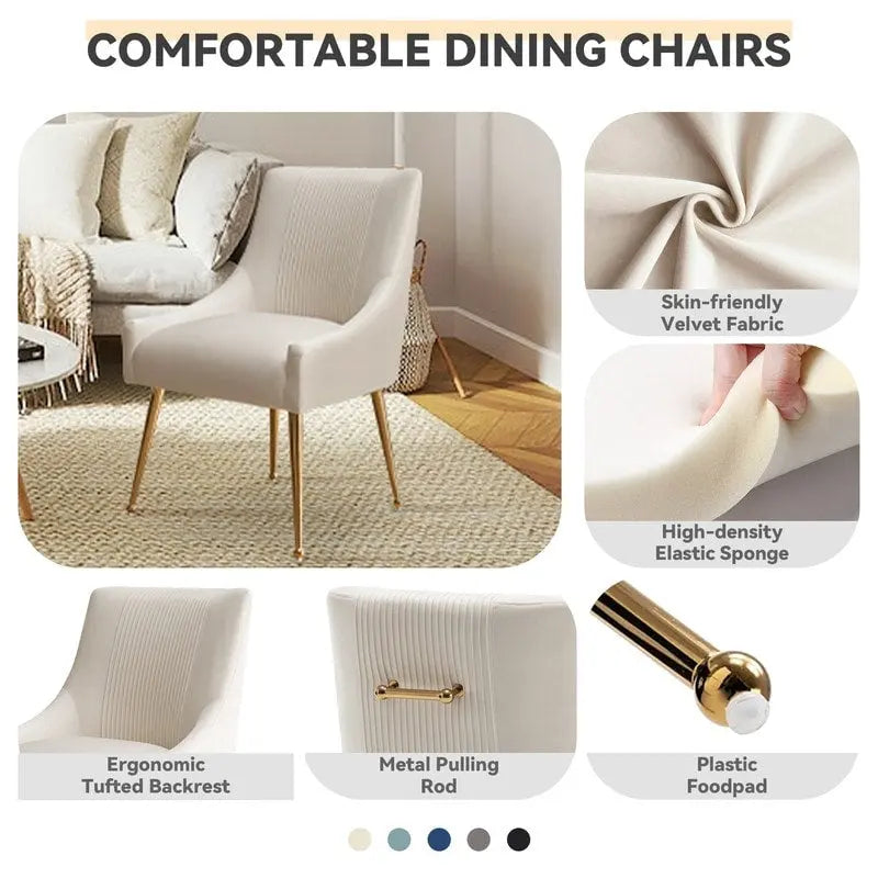 SEYNAR Set of 4 Modern Glam Boucle Velvet Dining or Vanity Chairs with Rear Handle 9