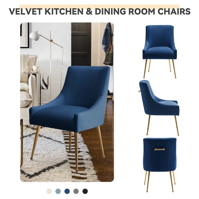 SEYNAR Set of 4 Modern Glam Boucle Velvet Dining or Vanity Chairs with Rear Handle 19