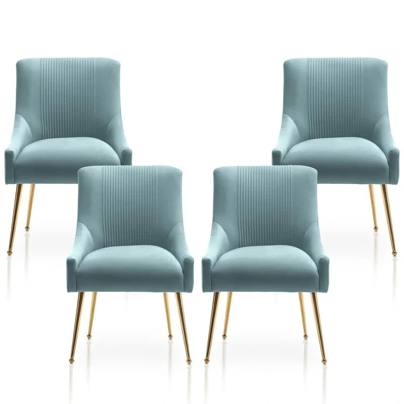 SEYNAR Set of 4 Modern Glam Boucle Velvet Dining or Vanity Chairs with Rear Handle 28