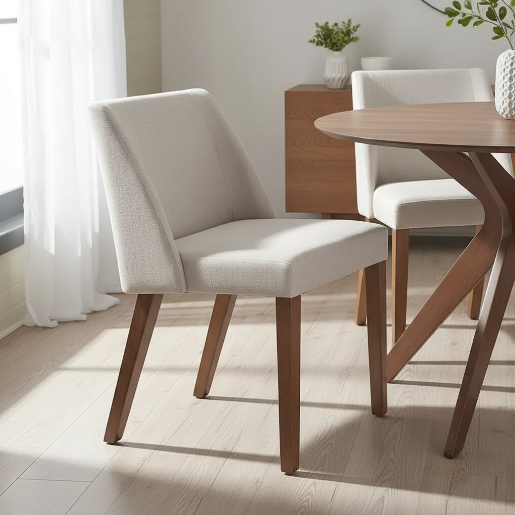 2-Piece Space-Saving Dining Chair Set with Walnut Frame and Linen Upholstery - Available in Multiple Colors 2