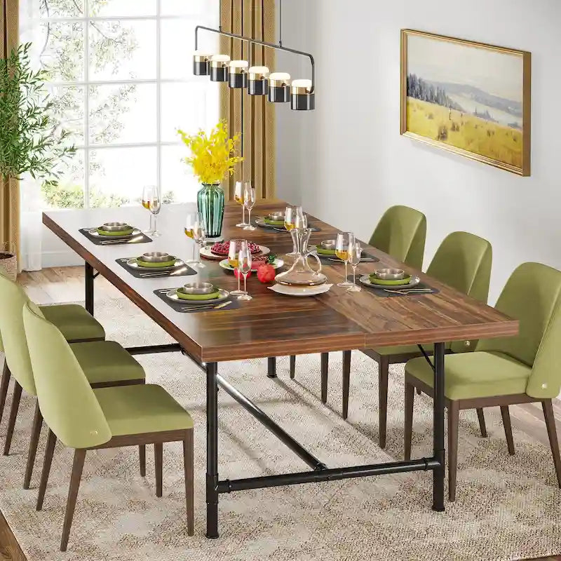 70.9-Inch Rustic Rectangle Dining Table with Metal Tube Frame 14