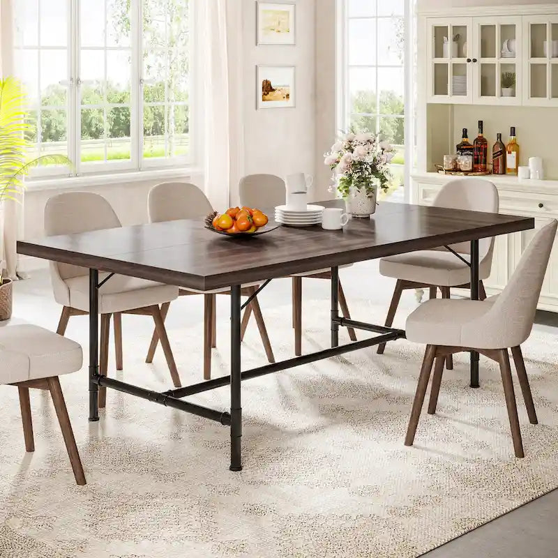 70.9-Inch Rustic Rectangle Dining Table with Metal Tube Frame 1