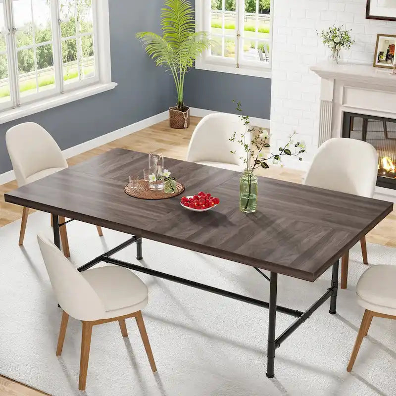 70.9-Inch Rustic Rectangle Dining Table with Metal Tube Frame 2