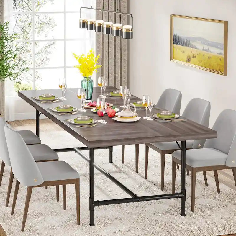 70.9-Inch Rustic Rectangle Dining Table with Metal Tube Frame 3