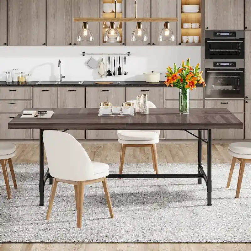 70.9-Inch Rustic Rectangle Dining Table with Metal Tube Frame 4