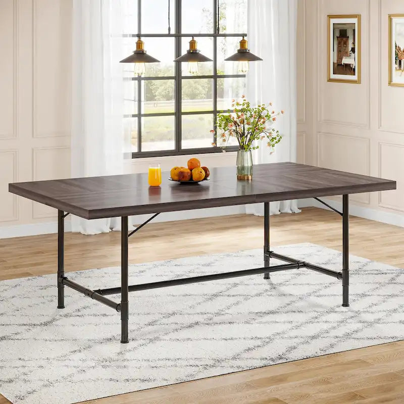 70.9-Inch Rustic Rectangle Dining Table with Metal Tube Frame 5