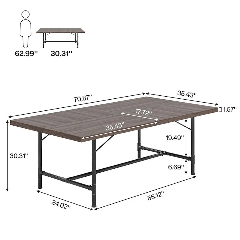 70.9-Inch Rustic Rectangle Dining Table with Metal Tube Frame 6