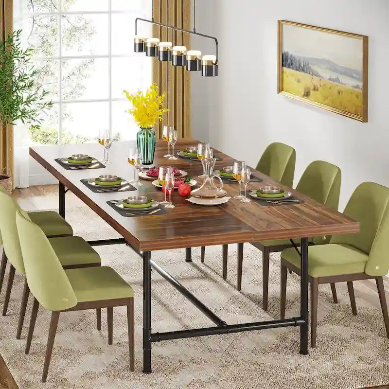 70.9-Inch Rustic Rectangle Dining Table with Metal Tube Frame 7