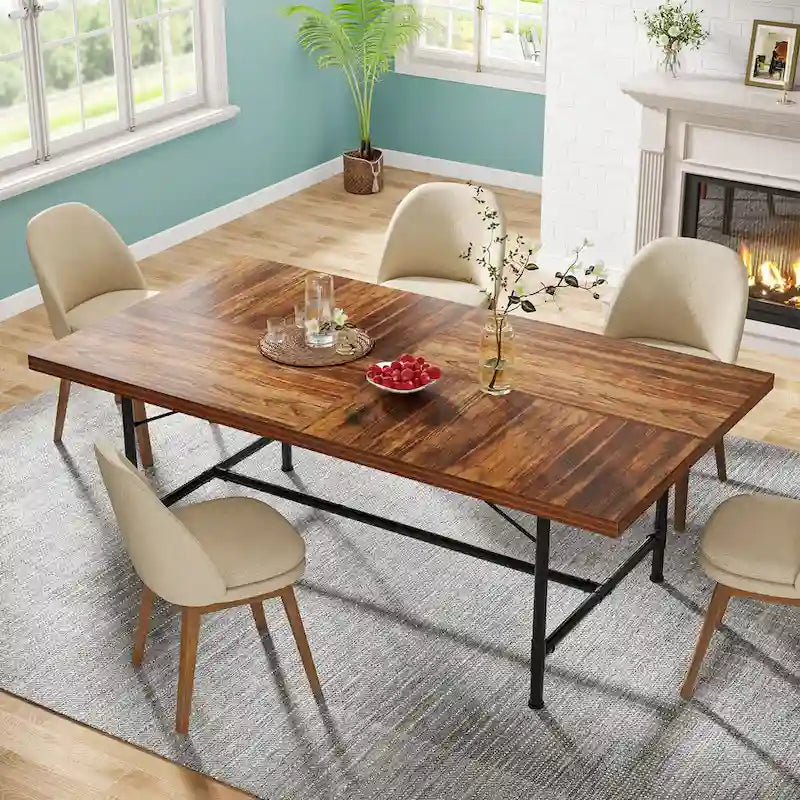 70.9-Inch Rustic Rectangle Dining Table with Metal Tube Frame 8