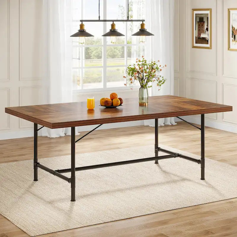 70.9-Inch Rustic Rectangle Dining Table with Metal Tube Frame 9