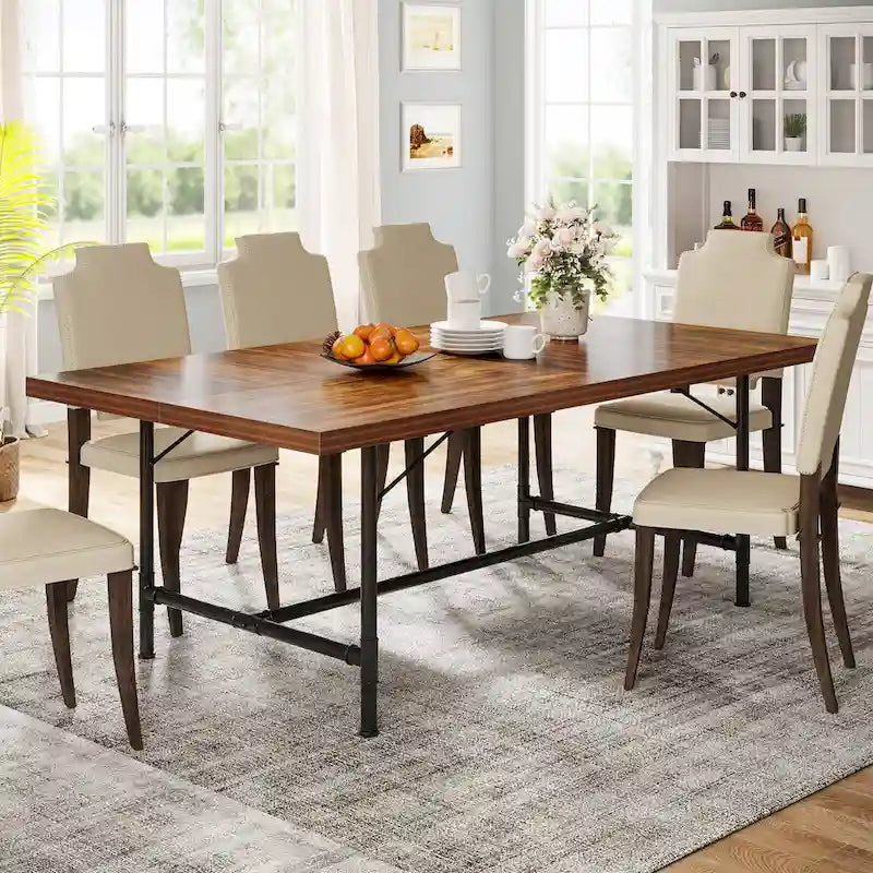 70.9-Inch Rustic Rectangle Dining Table with Metal Tube Frame 10