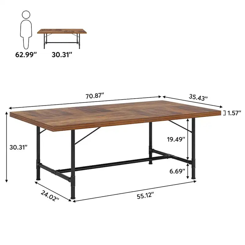 70.9-Inch Rustic Rectangle Dining Table with Metal Tube Frame 13