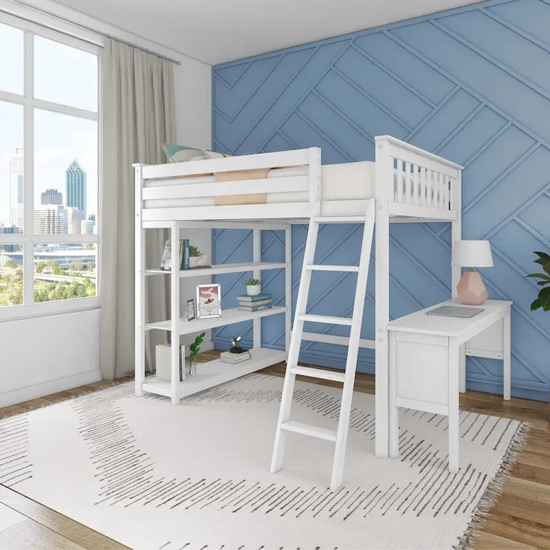 Spacious High Loft Bed with Integrated Bookcase and Desk 2