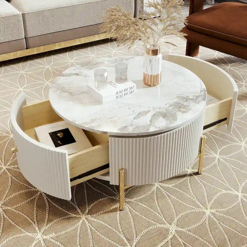 Contemporary Round Coffee Table with Dual Large Storage Drawers 31
