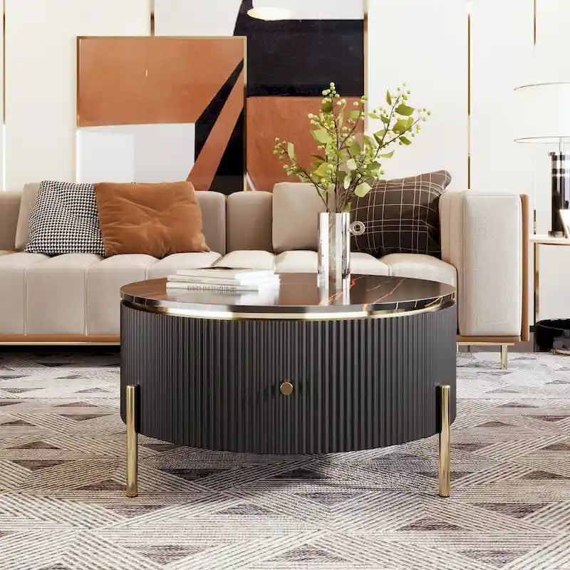 Contemporary Round Coffee Table with Dual Large Storage Drawers 1