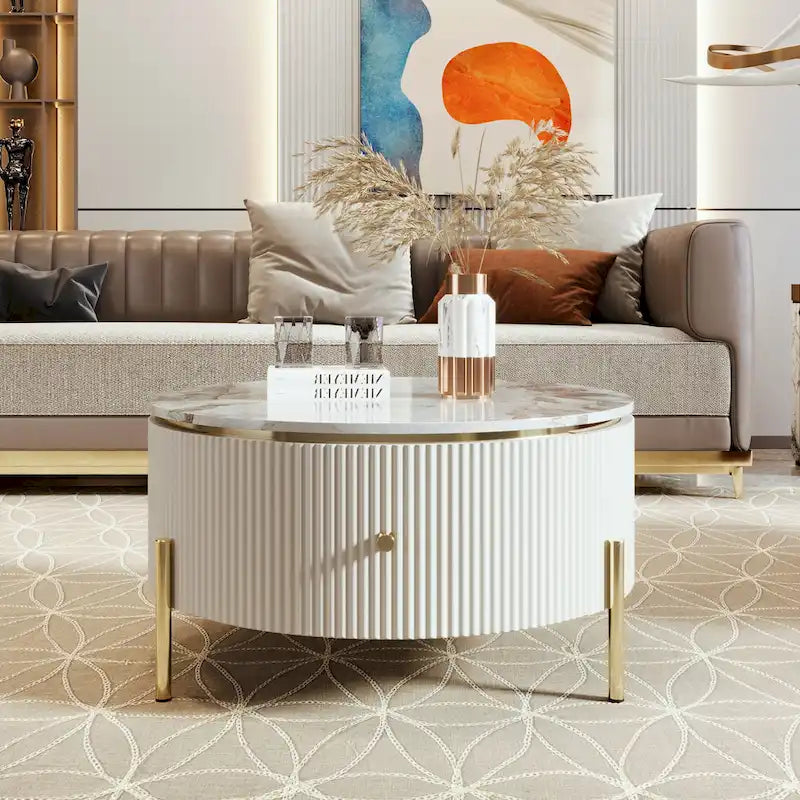 Contemporary Round Coffee Table with Dual Large Storage Drawers 3