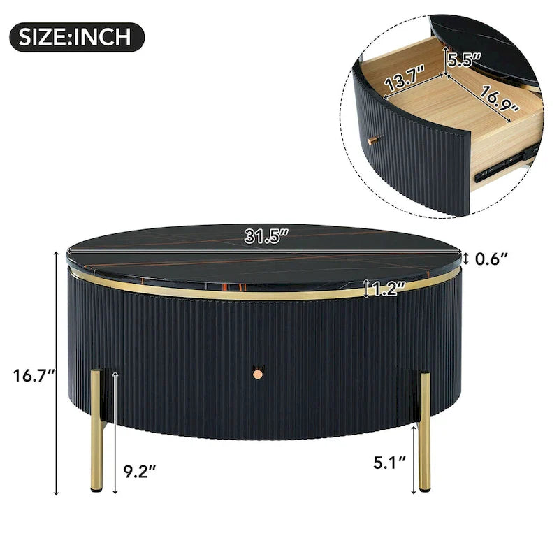 Contemporary Round Coffee Table with Dual Large Storage Drawers 4
