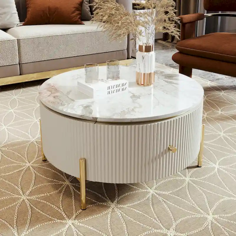 Contemporary Round Coffee Table with Dual Large Storage Drawers 7