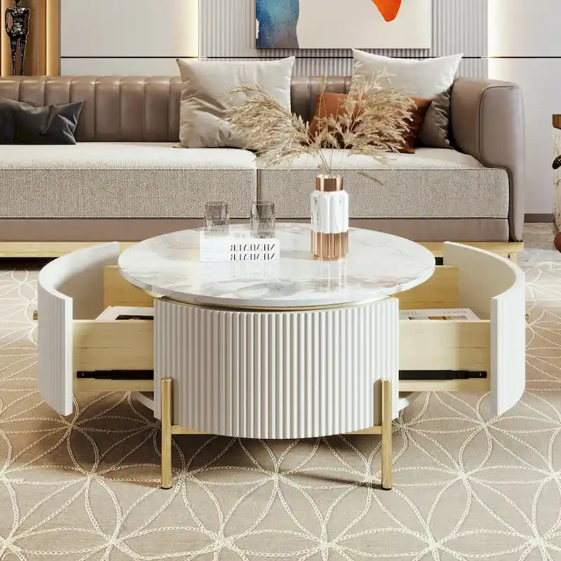 Contemporary Round Coffee Table with Dual Large Storage Drawers 8