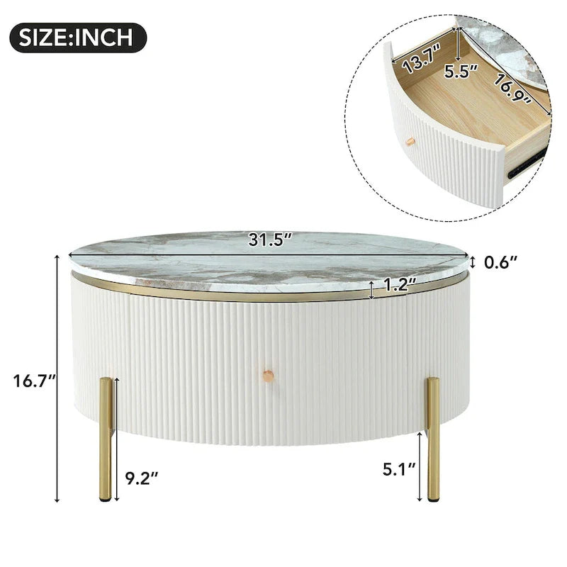 Contemporary Round Coffee Table with Dual Large Storage Drawers 10