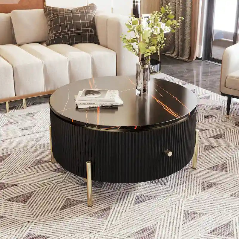 Contemporary Round Coffee Table with Dual Large Storage Drawers 19