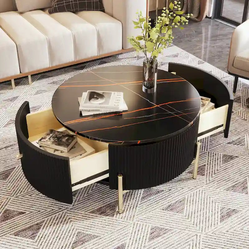 Contemporary Round Coffee Table with Dual Large Storage Drawers 20