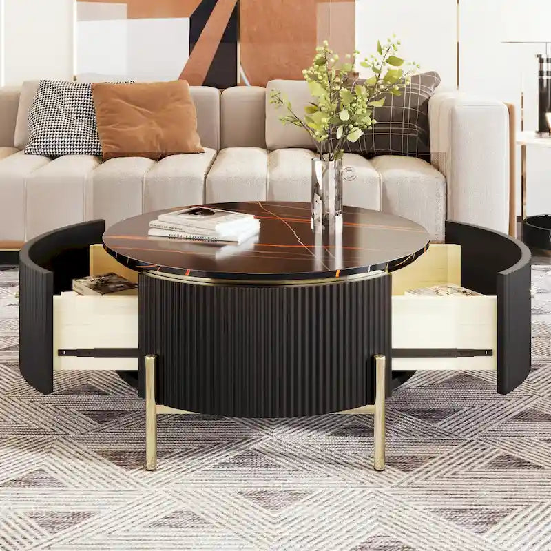 Contemporary Round Coffee Table with Dual Large Storage Drawers 21