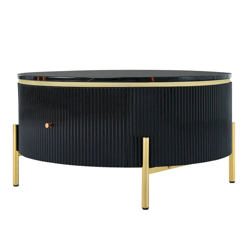 Contemporary Round Coffee Table with Dual Large Storage Drawers 24