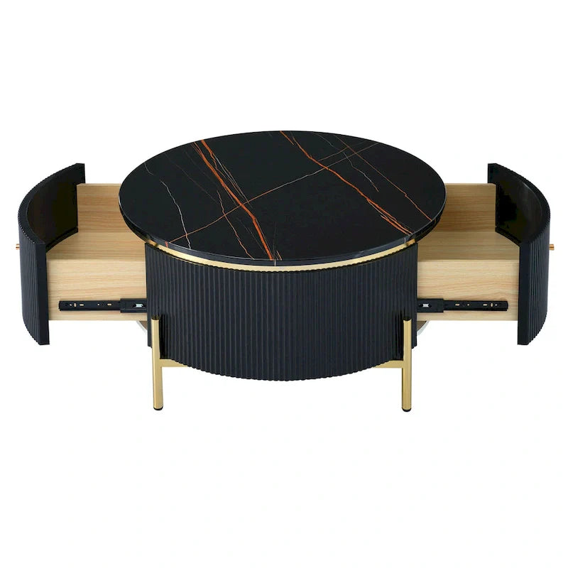 Contemporary Round Coffee Table with Dual Large Storage Drawers 25