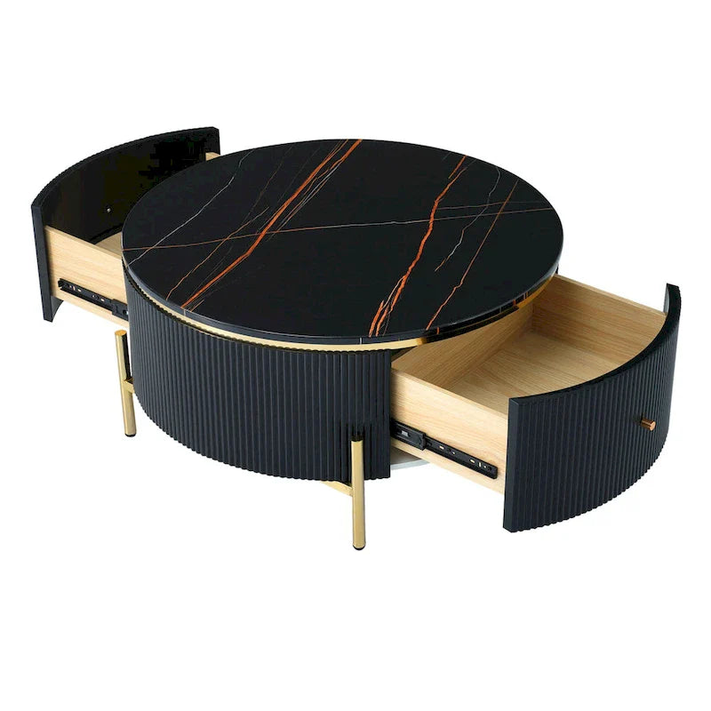 Contemporary Round Coffee Table with Dual Large Storage Drawers 26